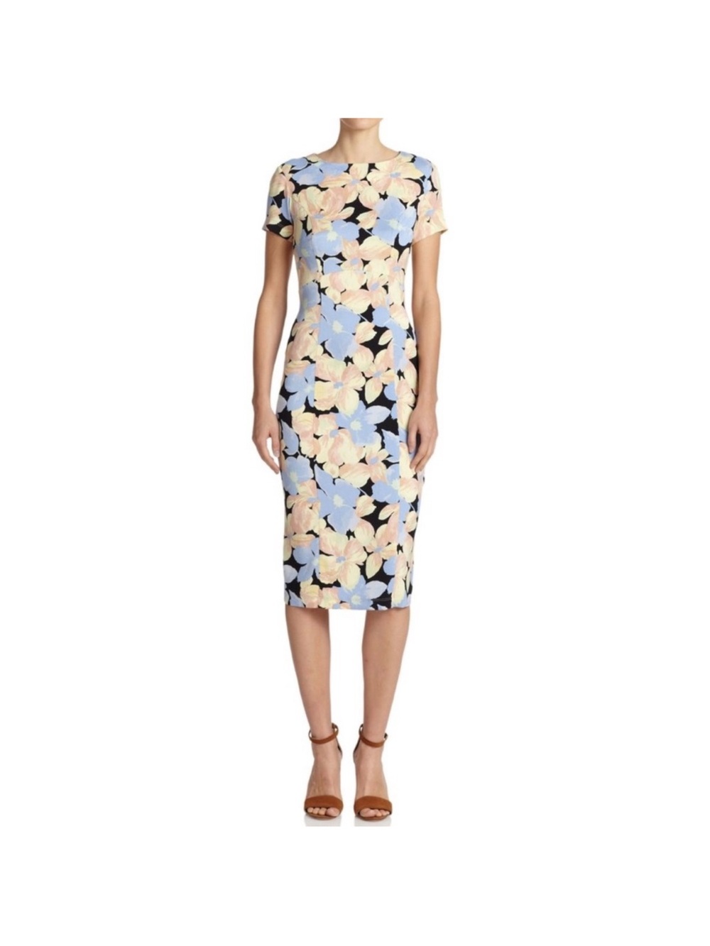 Suno Stretch Silk Midi Dress Overlap Floral Print Size 2